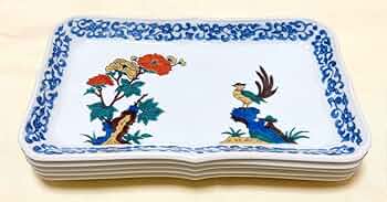 Amazon | 九谷焼 青郊 古九谷 絵変わり 山水花鳥童子図 長角皿5枚