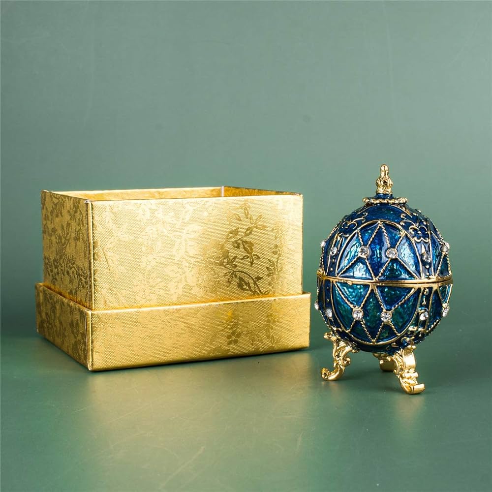 Amazon｜青い卵形ジュエリーボックス、インテリア ファベルジェの卵