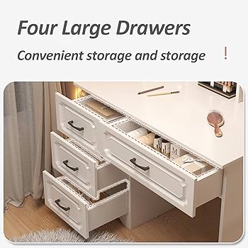 Amazon｜ドレッサー 白、ミラーとライト付きの化粧台、引き出し付き