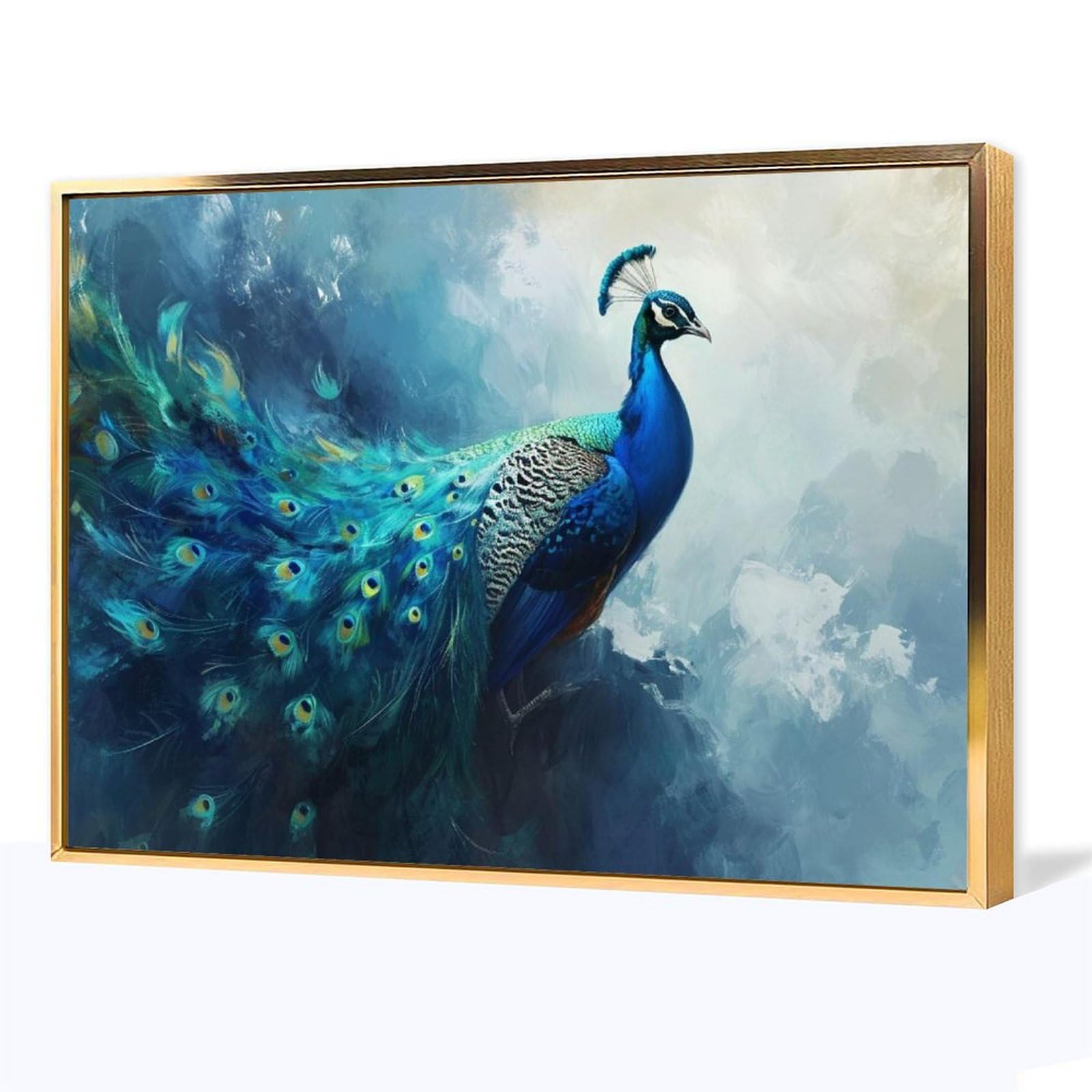 Amazon.co.jp: 絵画 青い羽の孔雀インテリア 絵画 動物イラストアート