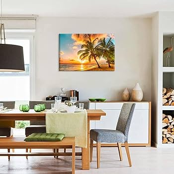 Amazon.co.jp: モダン 海景 アートパネル ヤシの木 アート 夕日 壁飾り