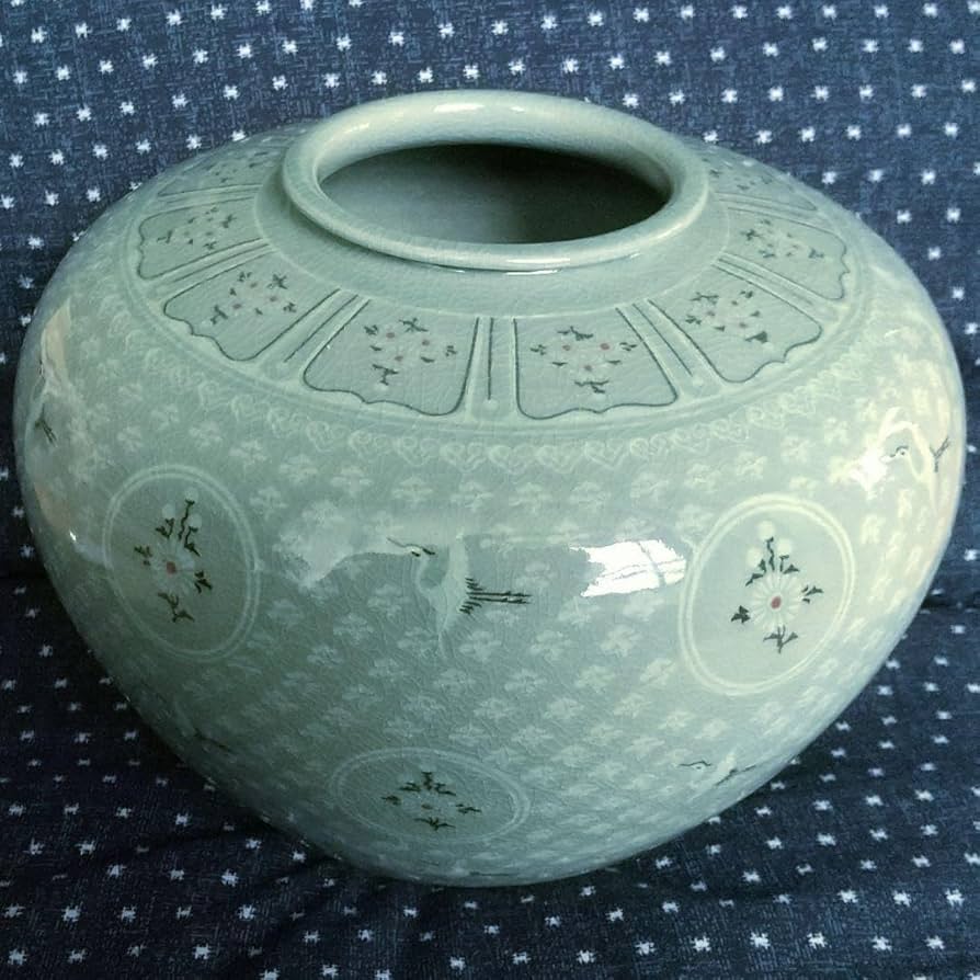 Amazon.co.jp: 古岩 金興福作 大型花瓶 高麗青磁 木 ／ ／壺／花瓶