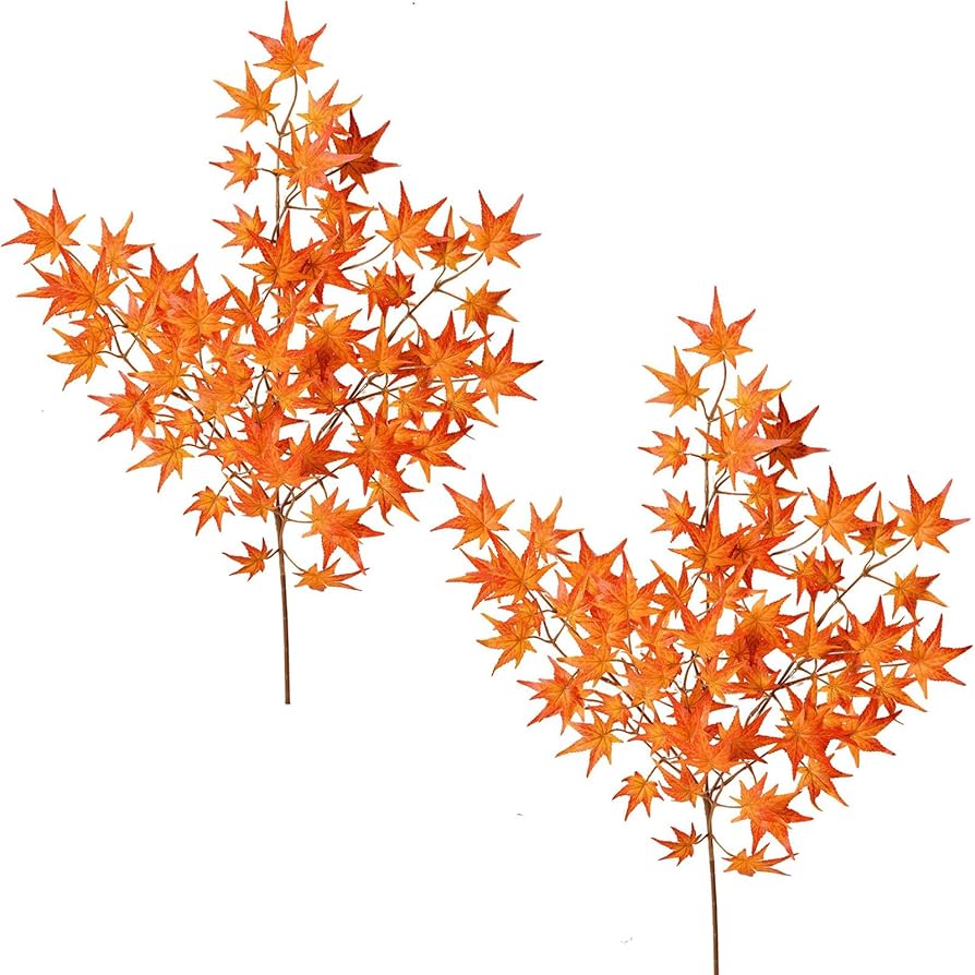 Amazon｜Lakymisy もみじの枝 人工紅葉 2本セット 秋のもみじ 感謝祭