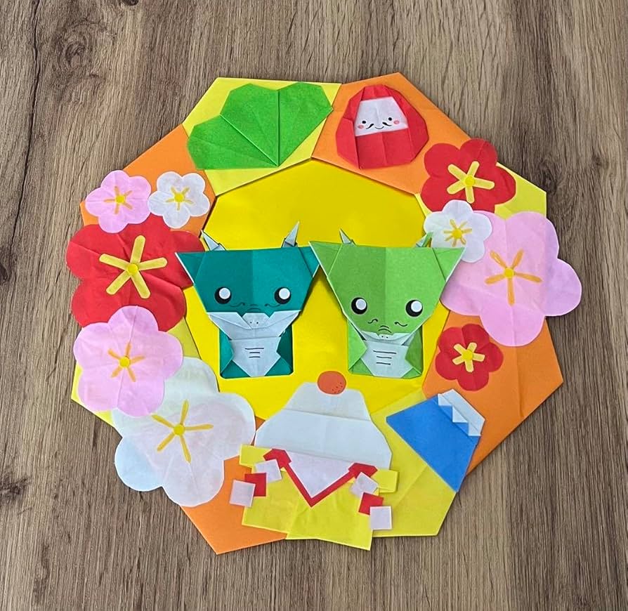 Amazon.co.jp: お正月リース 辰 折り紙リース 壁面飾り 干支 1月 製作