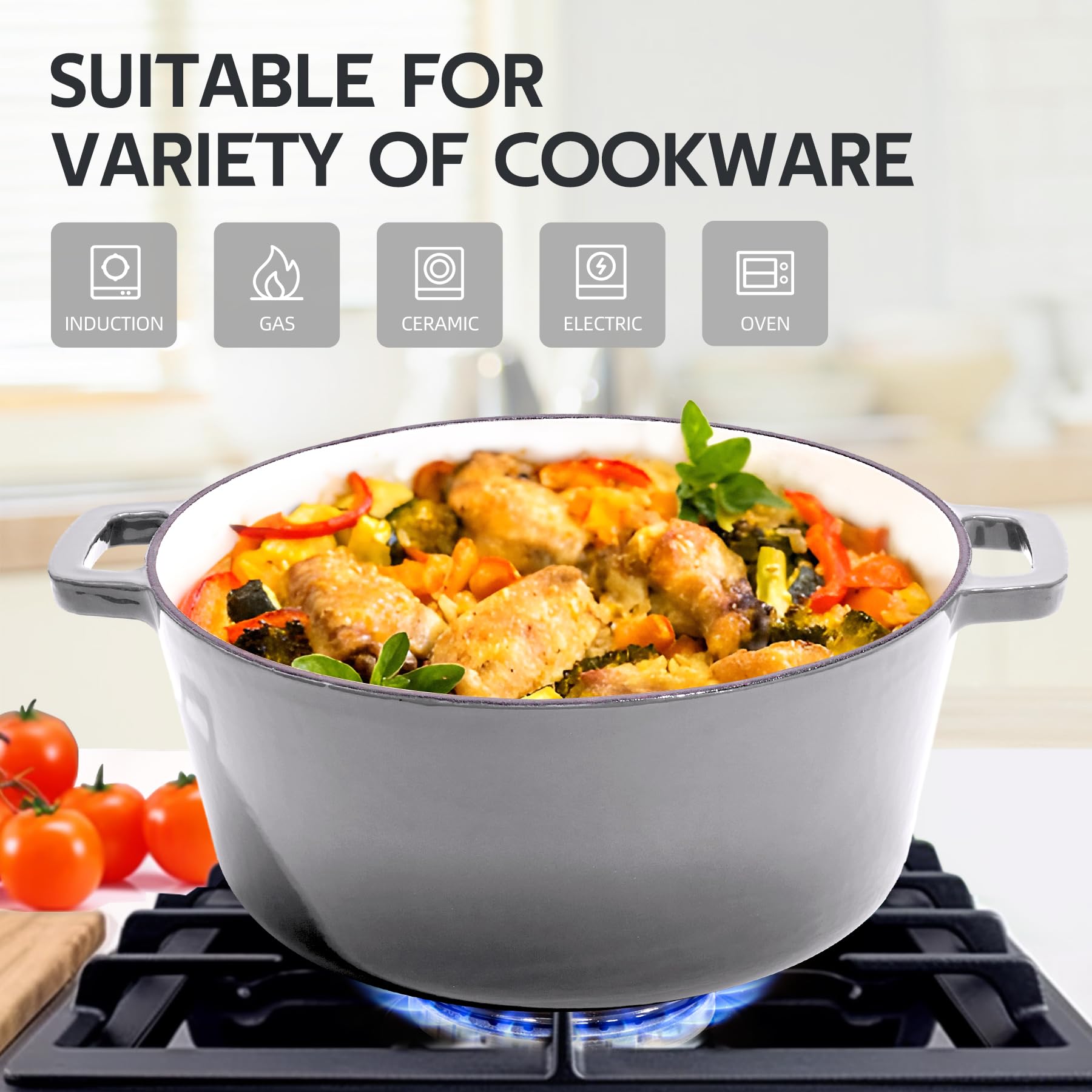 Amazon.co.jp: 2 in 1 エナメル鋳鉄ダッチオーブンポット 6クォート 2