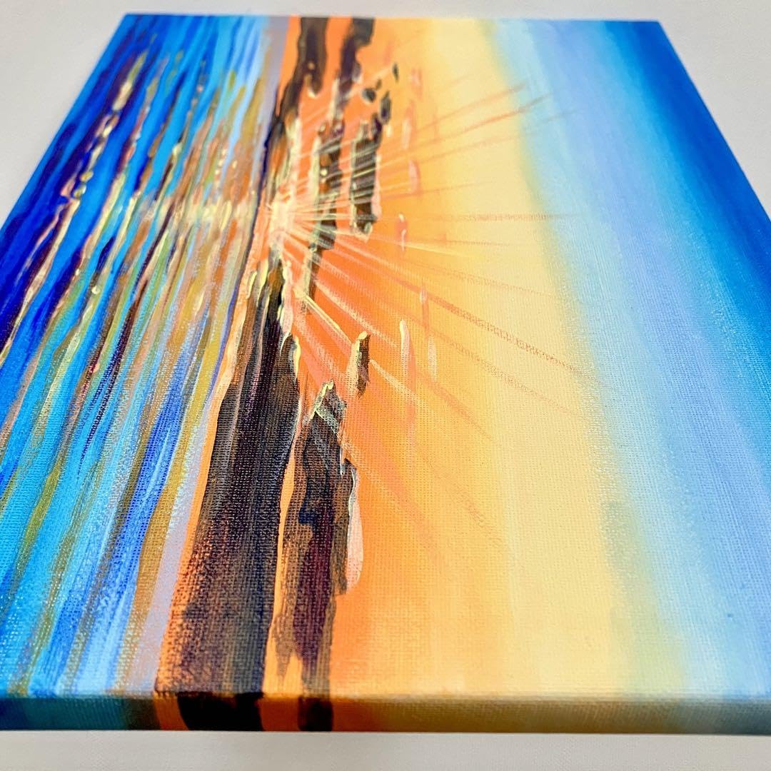 Amazon.co.jp: sunset＊4号キャンバス 絵画 原画 風景画 海 空 朝日