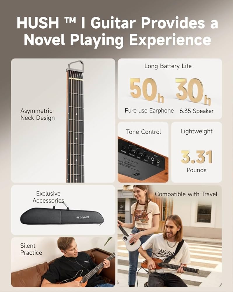 Amazon.com: Donner HUSH I Guitar For Travel - Portable Ultra-Light
