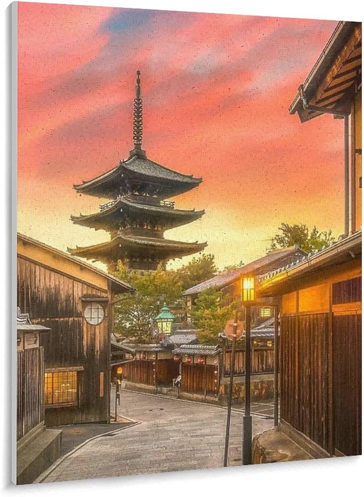 Amazon | 夕暮れの路地に佇む五重塔 数字キットによる絵画 数字油絵