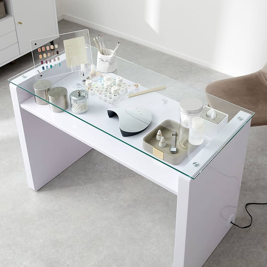 Amazon.co.jp: LOWYA ロウヤ 机 ネイルデスク ネイルテーブル ガラス天