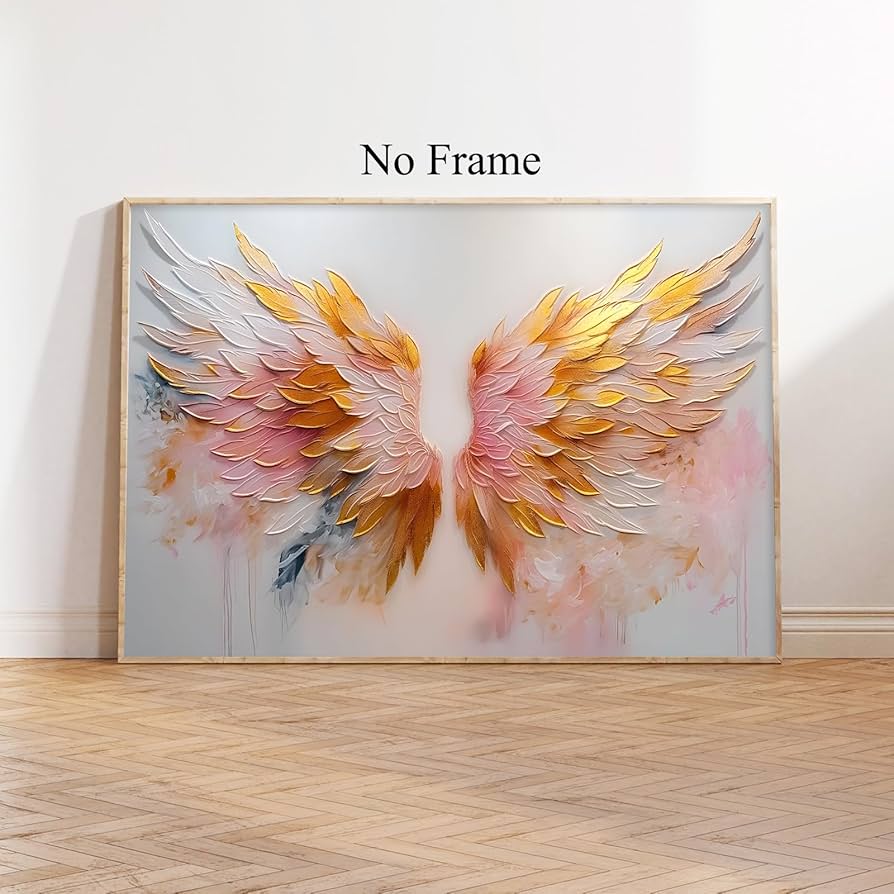 Amazon.co.jp: 天使の翼 絵画 ピンク 白と金 絵 抽象的な翼 キャンバス