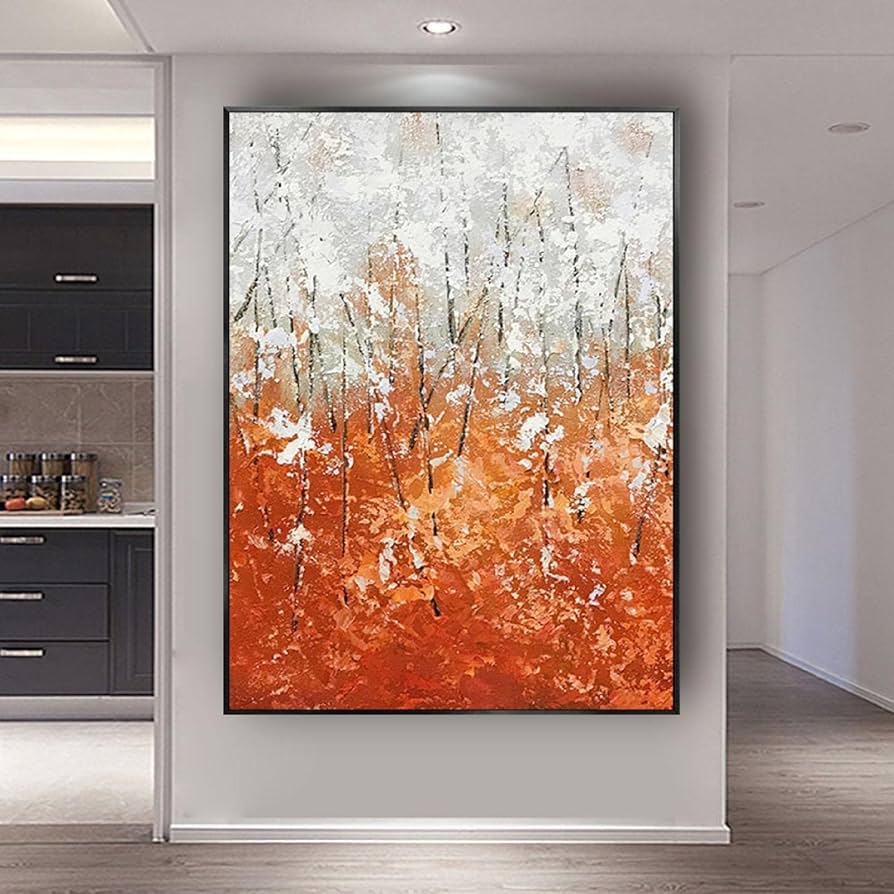 Amazon.co.jp: オレンジの抽象画 モダン抽象油絵 リビング ルームの