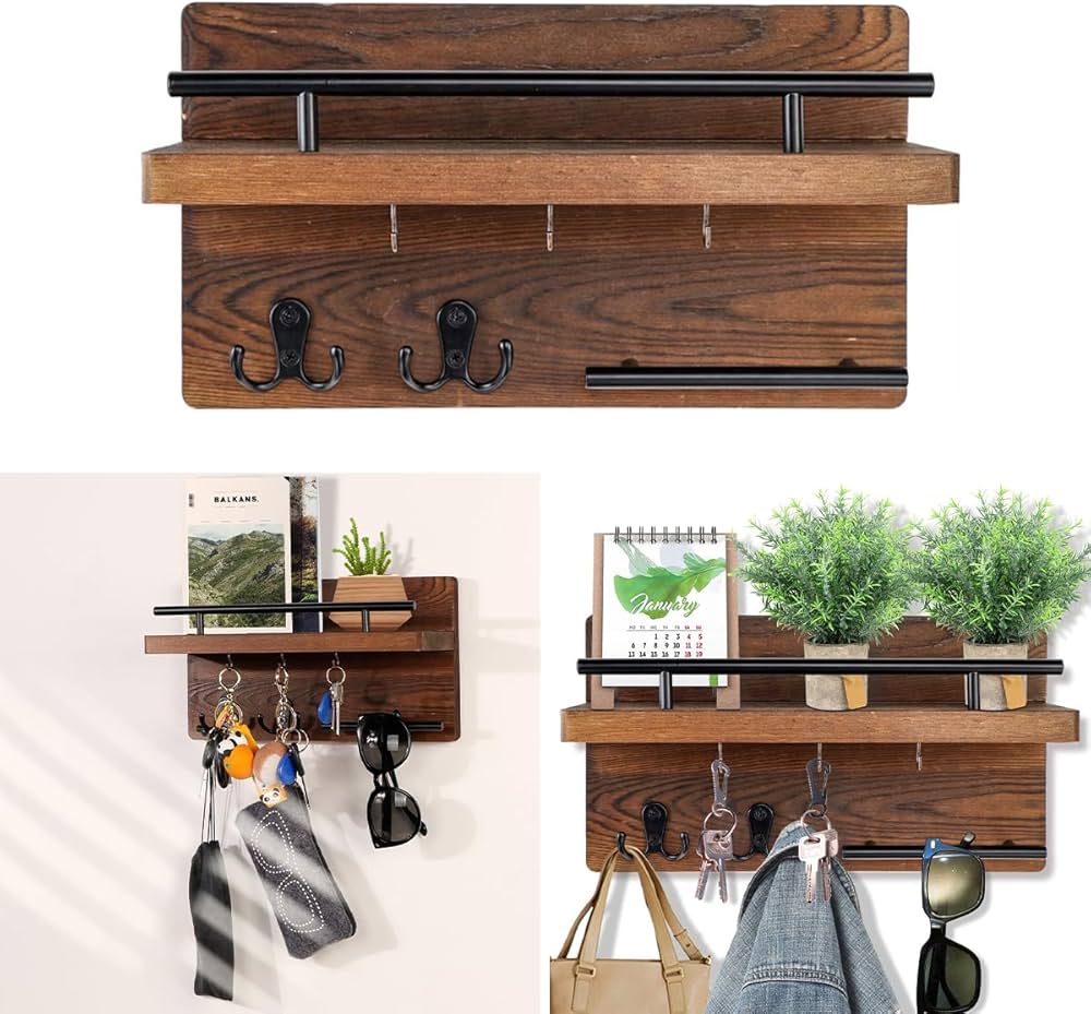 Amazon.co.jp: Ladruph キーフック 木製 壁掛けフック 5つのフック付き