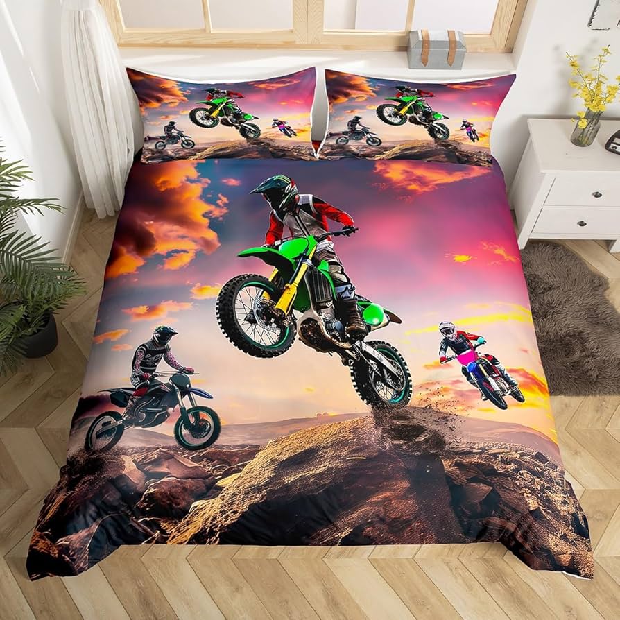 Amazon.com: Motorbike Comforter Cover Set Queen Size,Boys