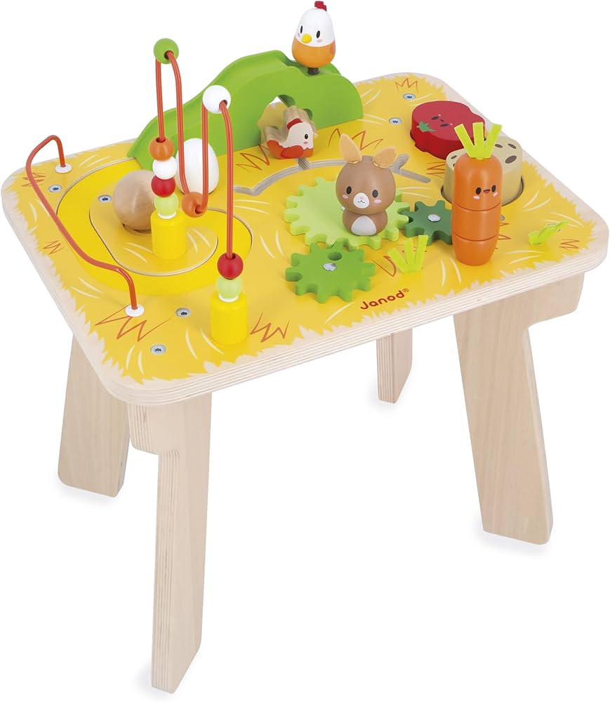Amazon.com: Janod - Wooden Activity Table Farm Theme - 8