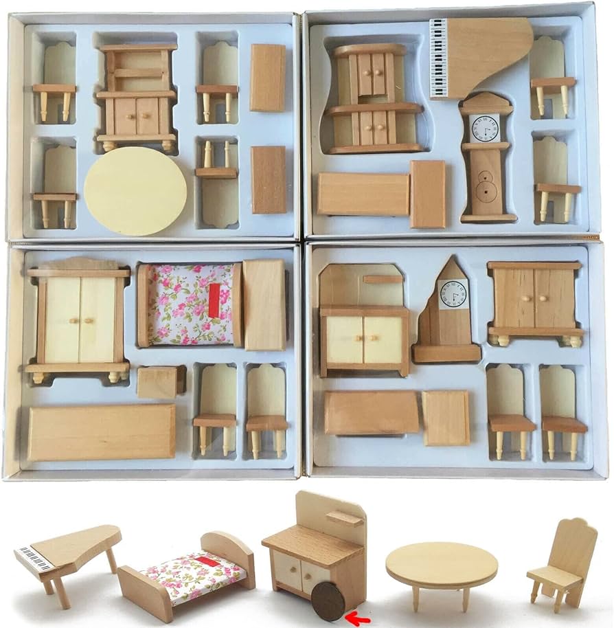 Amazon | 1/24規模素木木造ドールハウスミニチュア家具セットモデル