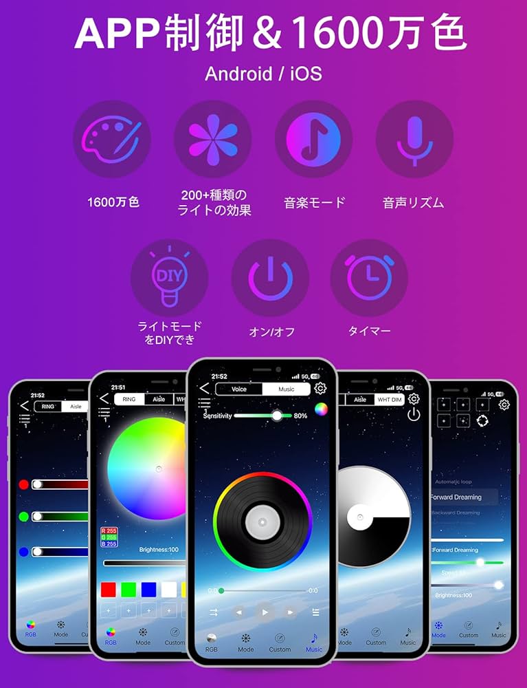 Amazon.co.jp : RGB 変色 フロアランプ 調光可能 高さ153cm LED