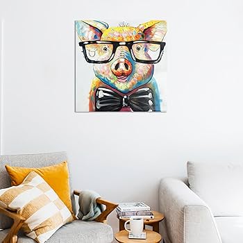 Amazon.co.jp: Fokenzary手書き 絵画 壁掛け油彩画 豚 抽象画 現代