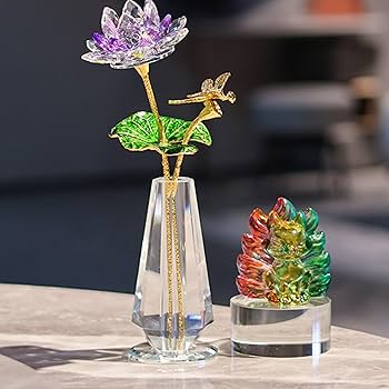 Amazon.co.jp: 蓮の花 ハス クリスタルフラワー 置物 枯れない花 浄化