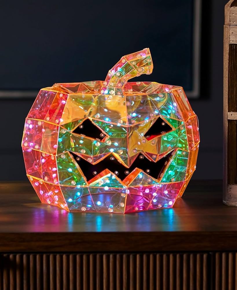 YILCER Prismatic Iridescent Ghost Skull Pumpkin Decor, Halloween