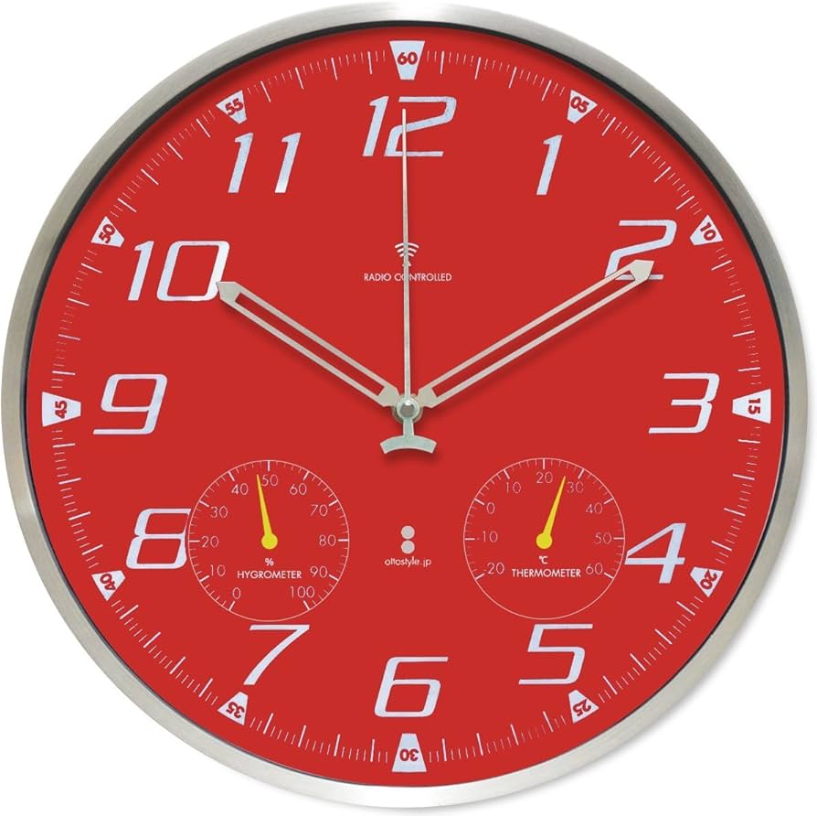 Amazon.co.jp: ottostyle.jp 電波掛け時計 掛時計 【レッド/赤】 温度