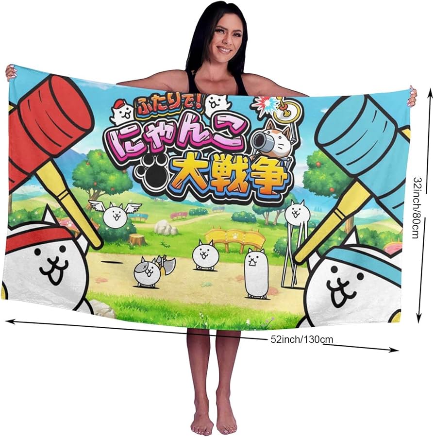 Amazon｜人気 にゃんこ大戦争 バスタオル ビーチタオル 旅行 プール