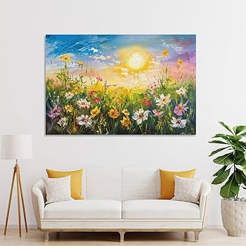 Amazon.co.jp: 絵画 太陽の光が花畑の花を照らします アートパネル