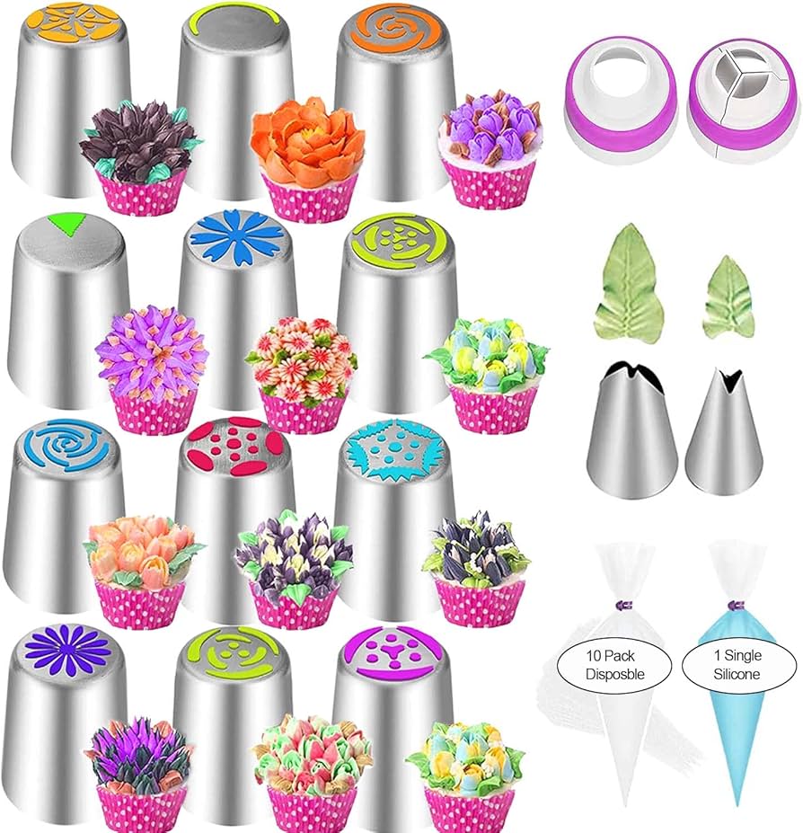 Amazon | JAYVAR ロシアン絞り口金 27個 絞り袋と口金セット フラワー