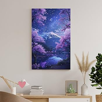 Amazon.co.jp: 絵画 富士山の夜桜が美しい景色インテリア 絵画 魅力的