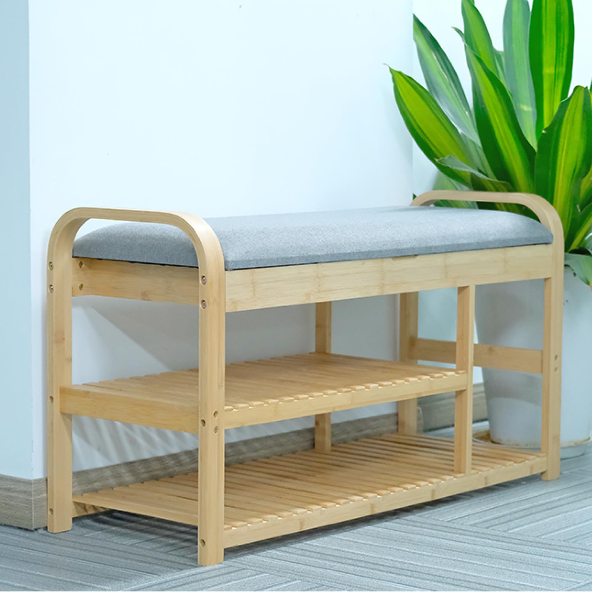 Amazon.co.jp: 7Life 玄関ベンチ 収納ベンチ シューズラック 天然竹製