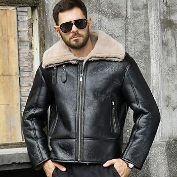 Denny&Dora New Shearling Coat Mens B3 Bomber Jacket Short Winter