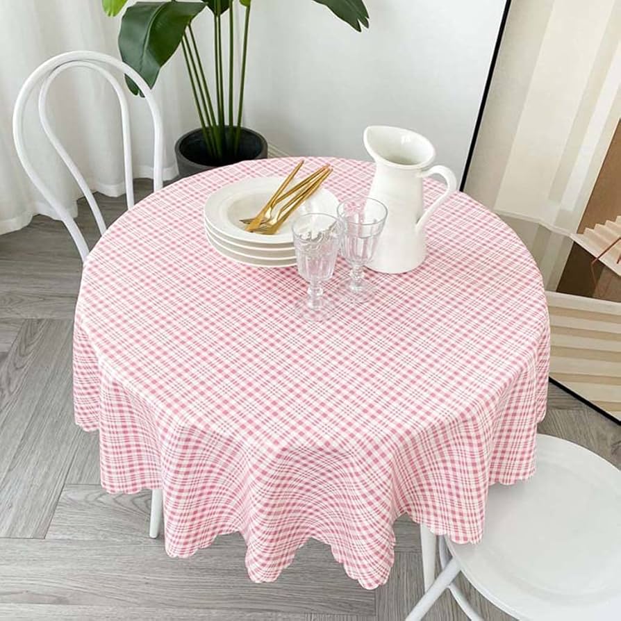 Amazon｜円形 テーブルクロス 撥水 チェック柄 ピンク おしゃれ