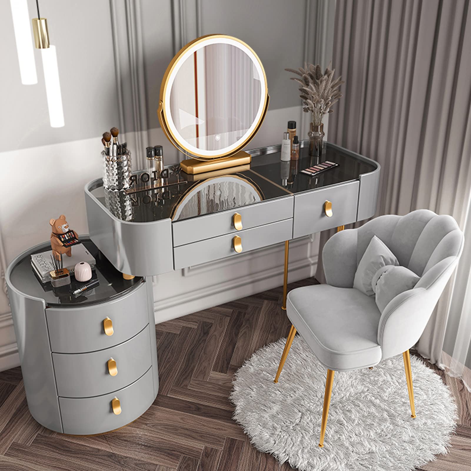 Amazon｜化粧台 LEDライトミラー付きドレッサー、モダンなドレッサー