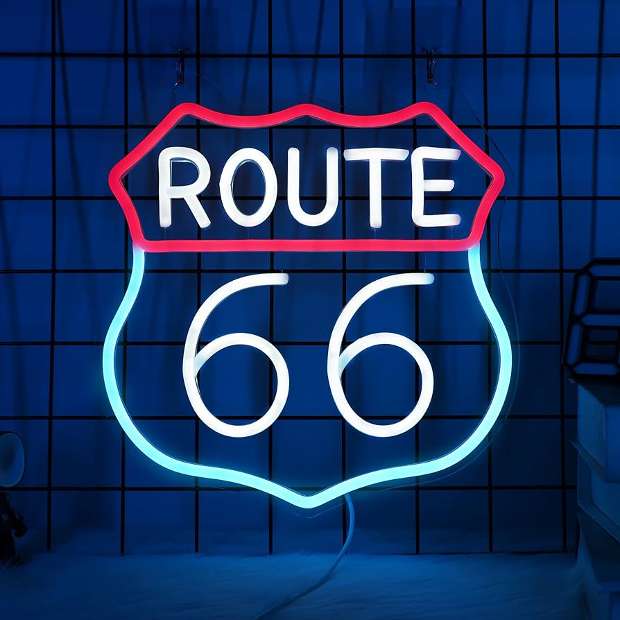 CoolGift Mart Route 66 Neon Sign, LED Light Room Decor USB Powered