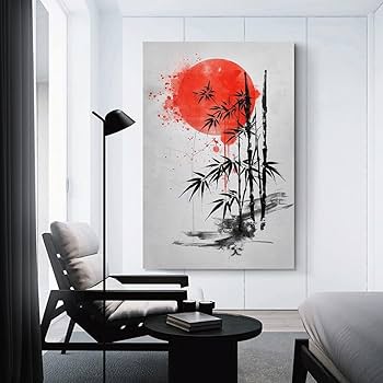 Amazon.co.jp: 墨滲む世界の中心に咲く紅 絵画 アート パネル 赤い太陽