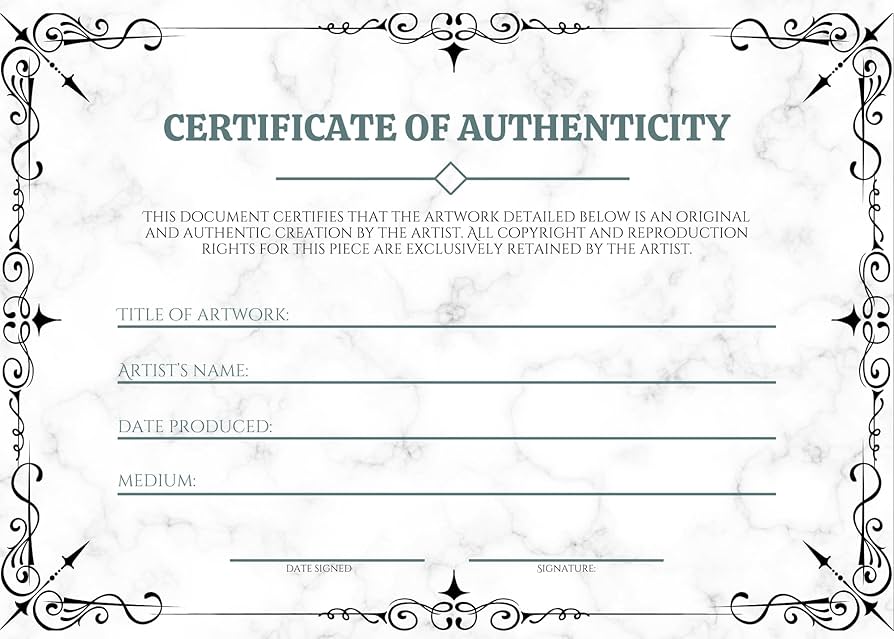 Mini Certificate of Authenticity, 5 x 7 Inch Premium Certificates