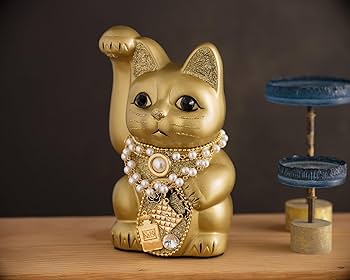 Amazon.co.jp: ご縁猫 ココニャネル(M-SIZE 金 Gold）右手あげ/陶器