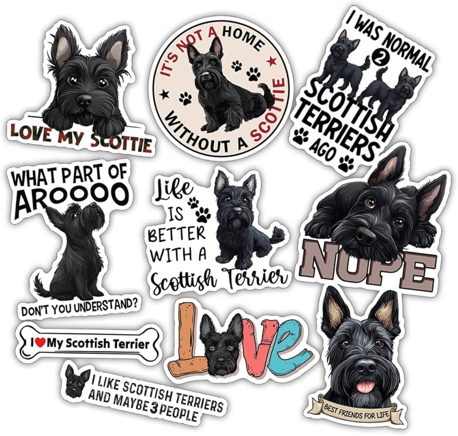 Amazon.com: 10pcs Black Scottish Terrier Sticker Sheet, Cute Vinyl