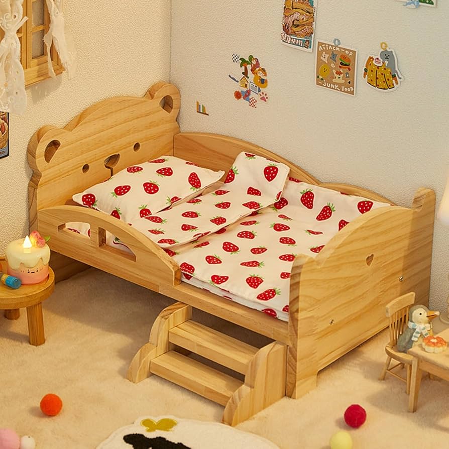 Amazon | NIGOE綿人形ベッド 木製 人形用ベッド ベッドリネンセット