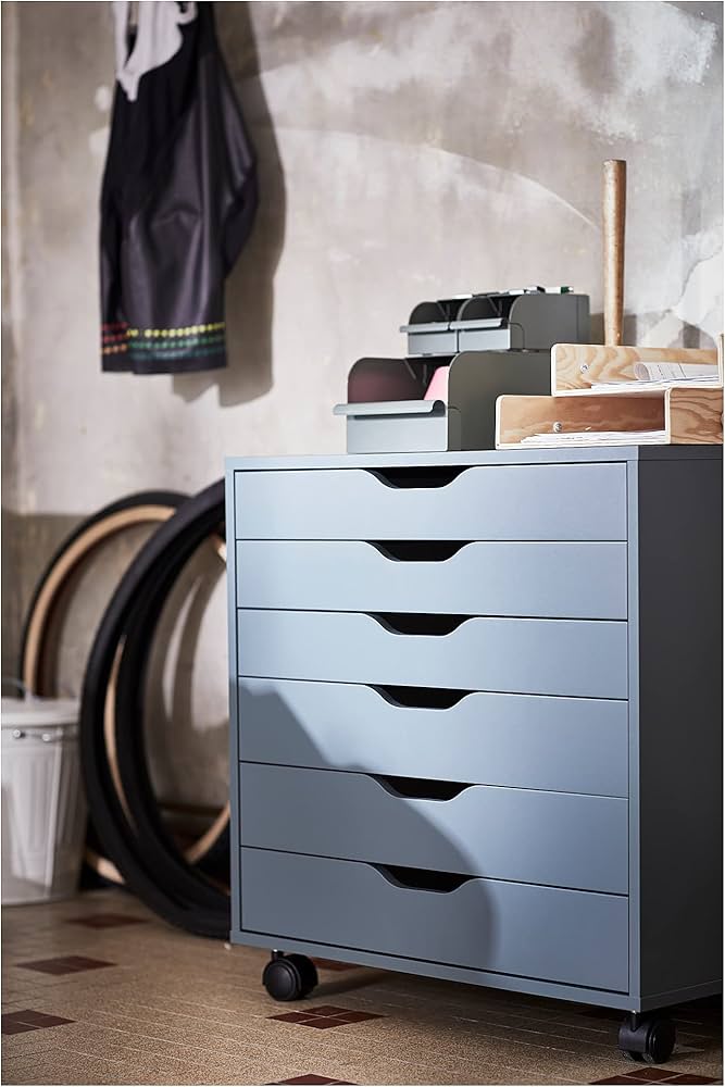 IKEA Alex Chest of drawers on wheels, 67x66 cm, grey-turquoise