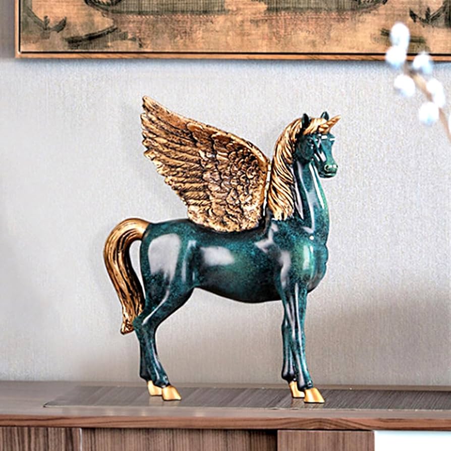 Amazon.co.jp: 装飾像 - ペガサス馬像ユニコーンテーブル彫刻、翼の
