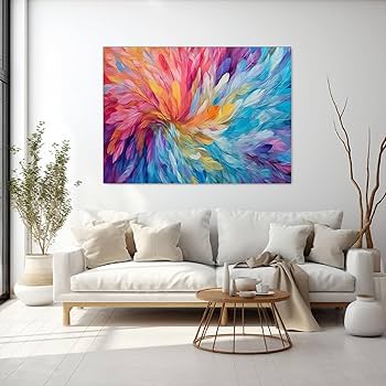 Amazon.co.jp: SHYAMIC 抽象的なカラフルな絵画, 抽象的な羽 アート