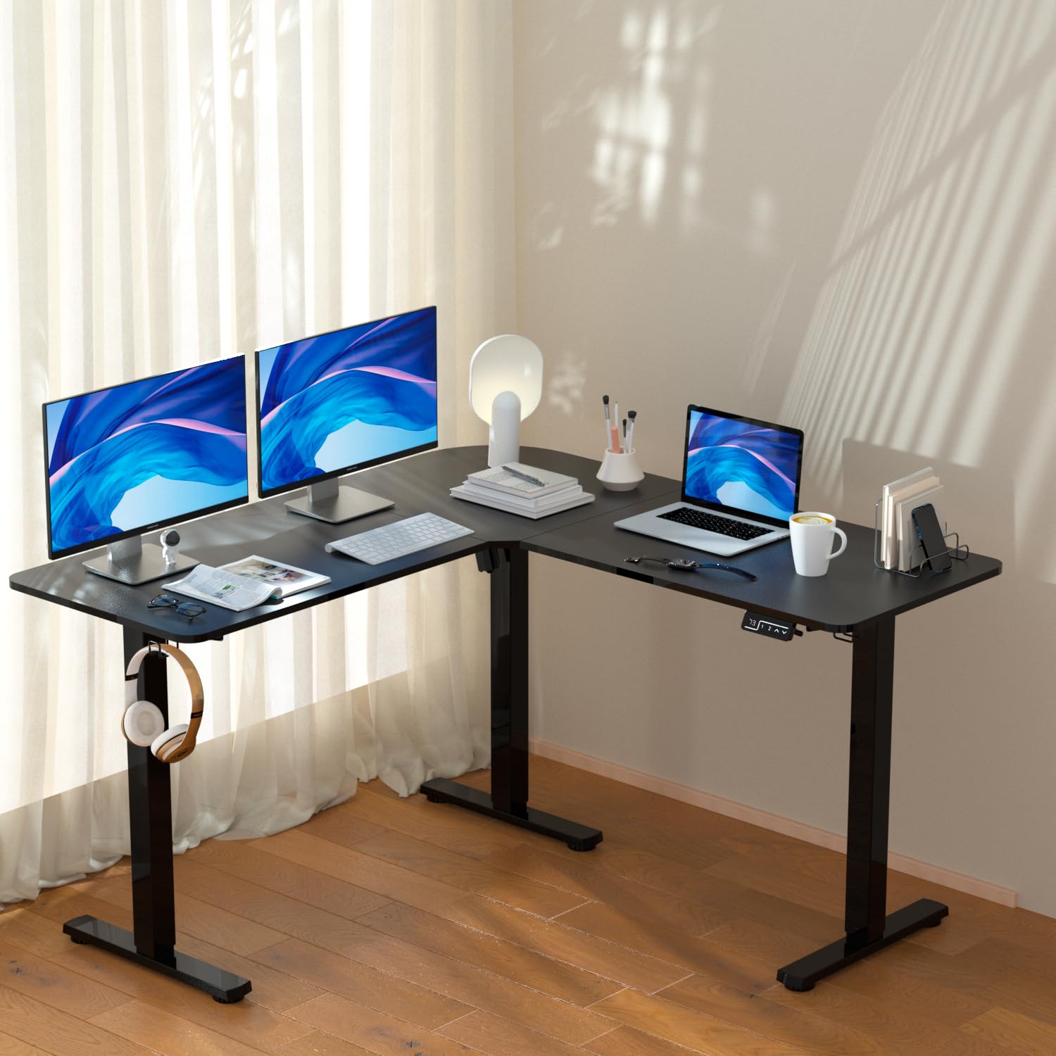 Amazon | ERGOMAKER L字昇降デスク 129*129*50CM 電動式L字パソコン