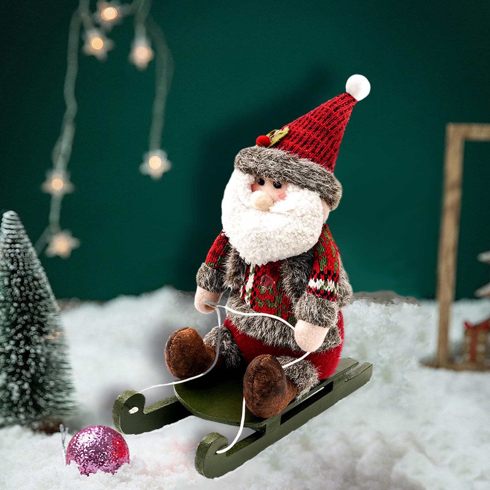 Ateuinsa Sled Santa Christmas Decorations,Sitting Plush Santa with