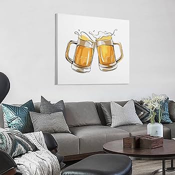 Amazon｜アートパネル ビール 乾杯 イラスト 装飾画 アートフレーム