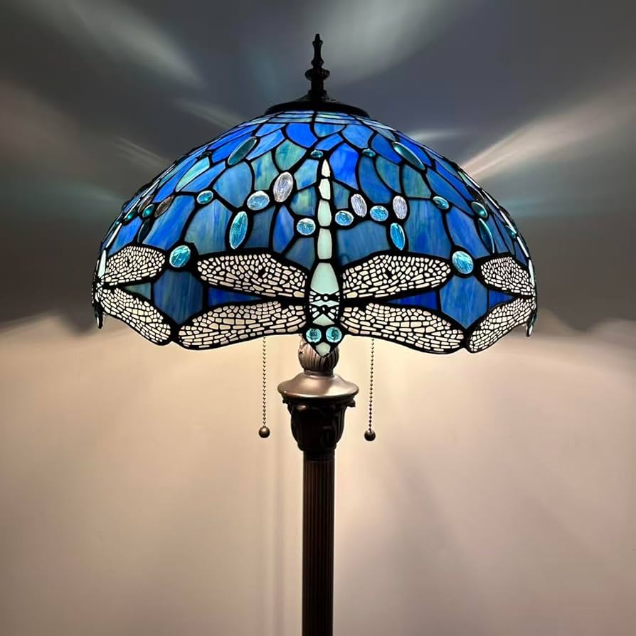 enjoy decor lamps Blue Stained Glass Floor Lamp Dragonfly Metal