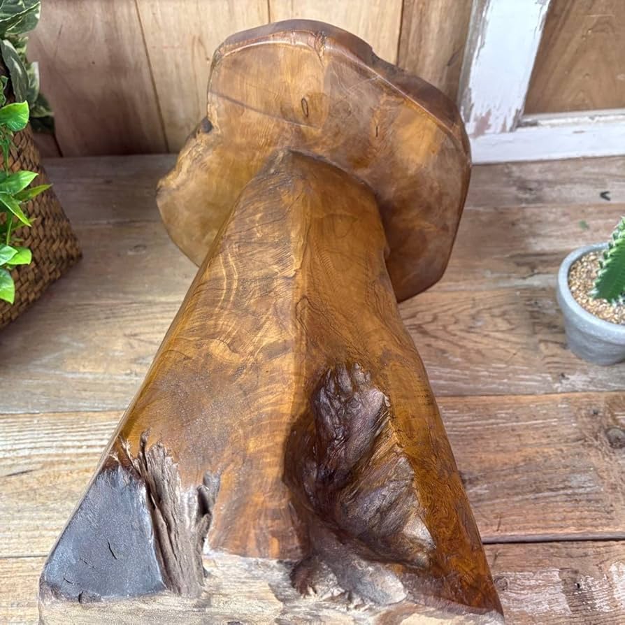 Amazon｜オールドチーク 天然 無垢材 極太 丸太 花台 木製 飾り台