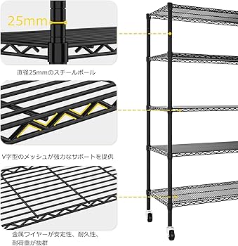 Amazon.co.jp: Fainyearn スチールラック 幅90 5段 メタルラック 収納