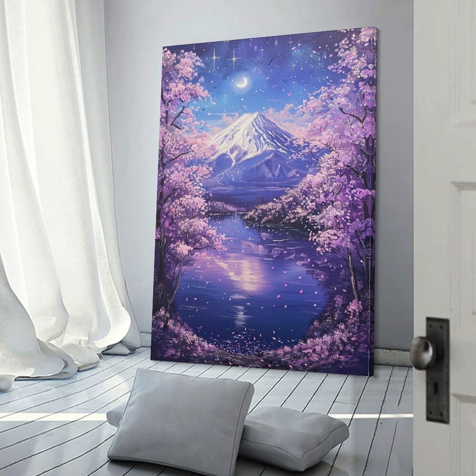 Amazon.co.jp: 絵画 富士山の夜桜が美しい景色インテリア 絵画 美しい