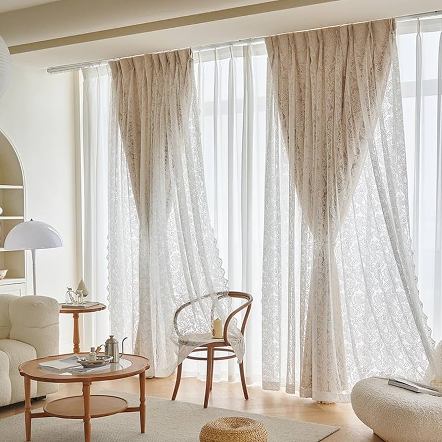 Amazon｜レースカーテン 2枚組 二重 カーテン 姫系 透けない 遮光 遮