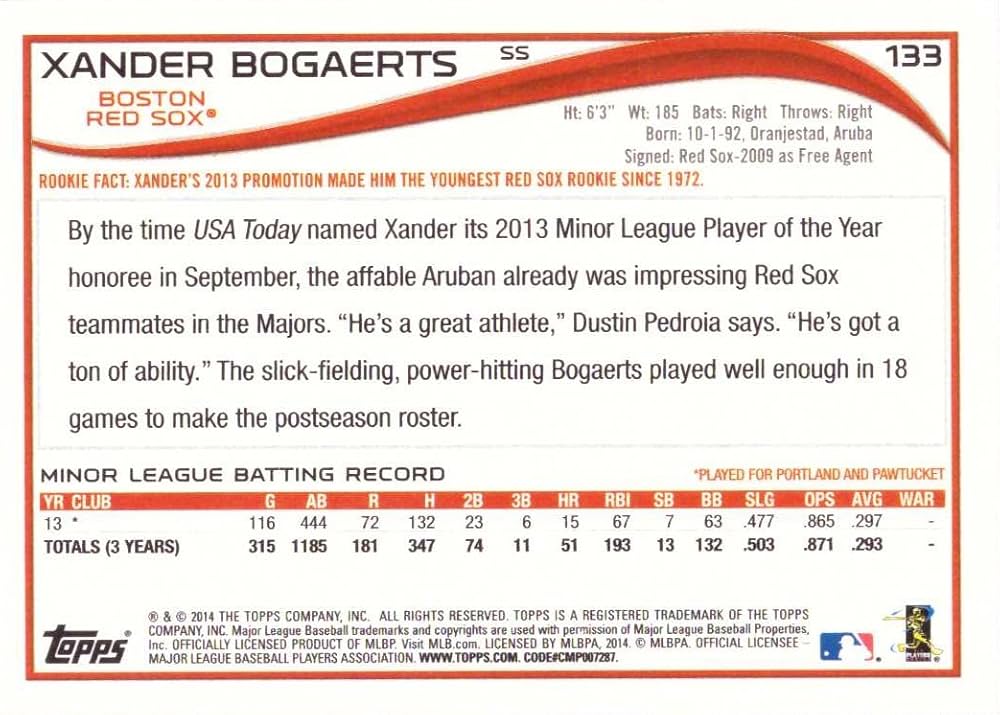Amazon.com: 2014 Topps Baseball #133 Xander Bogaerts Rookie Card